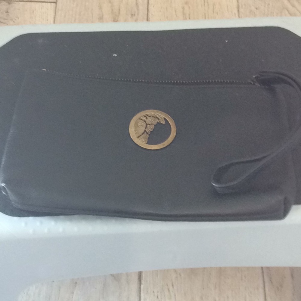 Versace collection black half Medusa clutch bag